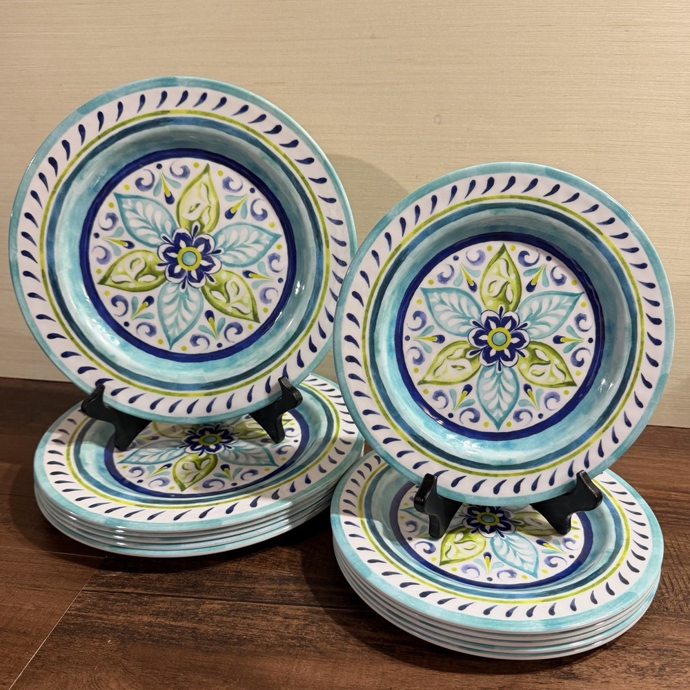 12 Laurie Gates Flora Blue Moroccan Mandala Plates Melamine Dinner Salad Boho